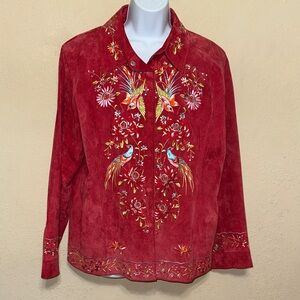 Avanti Embroidered Red leather suede Jacket